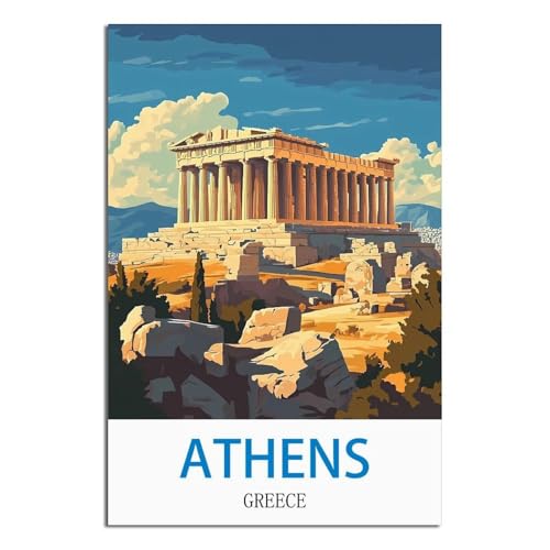 Athènes Grèce impression sur toile vintage LNBIAND cadre deco salon 60x90 cm