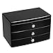 SONGMICS Jewelry Box, 3-Tier Wooden Jewelry Case, Jewelry Organizer with Large Mirror, for Rings, Necklaces, Earrings, Bracelets, Black UJOW03B
