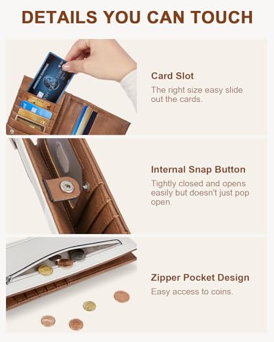 Image of BOSTANTEN Slim Women Wallet Leather RFID Credit Card Holder Bifold Ladies Wallets with Zipper Coin Pocket, Beige and Brown