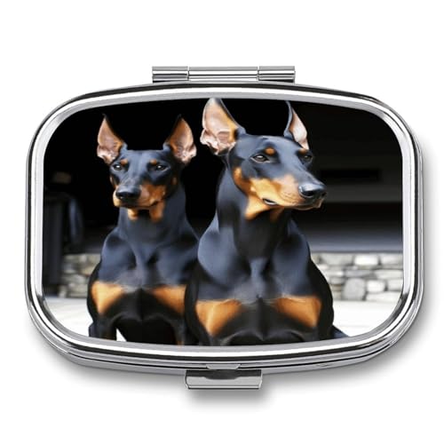 スクエアピルボックス、ドーベルマンメディシンピルケース、2コンパートメントピルボックス、財布やポケット用のポータブルピルオーガナイザー