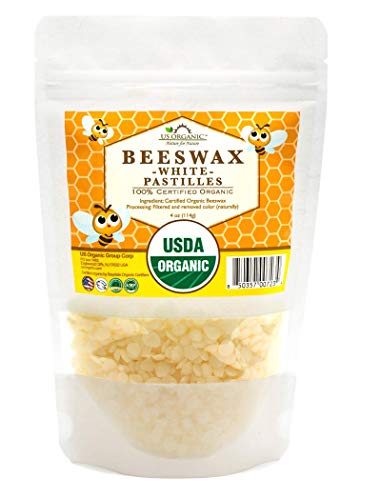 US Organic Beeswax 100% Pure White Pastilles, USDA Certified (4 oz (Small))