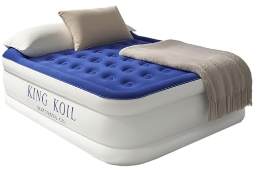 King Koil Full Size Premium Air Mattress with Built-in Pump for Home, Camping & Guests, 16" Inflatable Airbed Double High Adjustable Blow Up Mattress, Durable - Portable and Waterproof