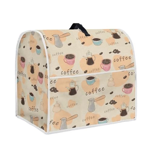 NETILGEN Kitchen Stand Mixer Cover for Tilt Head 4.5-5 Quart, Stain Resistant Washable Kitchen Appliance Protective Cover Kitchen Appliance Organizer with Front Pockets, Coffee Love Beige