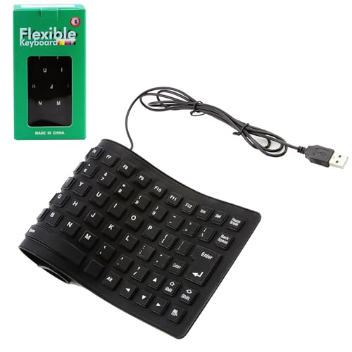 SVJEFY Foldable Silicone USB Wired Waterproof Portable Soft Keyboard Roll up Compact Rubber Flexible USB Quiet Computer Keyboard Plug and Play for Laptop PC MAC Notebook Desktop Travel