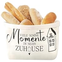 Brotkorb Stoff, Brötchenkorb, Brottasche, VIELE SCHÖNE Momente IM NEUEN ZUHAUSE Geschenk, Brotbeutel Geschenkkorb für Backwaren, Baguettes und Einweihungsgeschenke, 38×22×16 cm