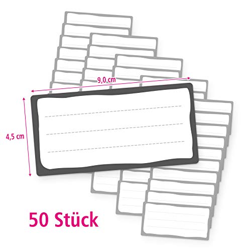 itenga 50x Buchetiketten I Schulheft Etiketten I Namensschild beschreibbar selbstklebend Aufkleber aus Haftpapier Grau Weiß 9x4,5cm