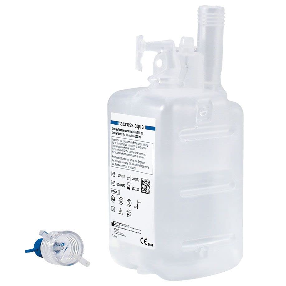Steriles Wasser zur Inhalation CPAP- und Sauerstofftherapie - Across Aqua / 6x 500ml / direkter Anschluss für Sauerstoffgeräte/Befeuchteradapter