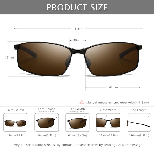 Image of SUNGAIT Ultra-Lightweight Polarized Sunglasses Men for Driving Fishing Golf, Rectangular Metal Frame with Spring Hinge