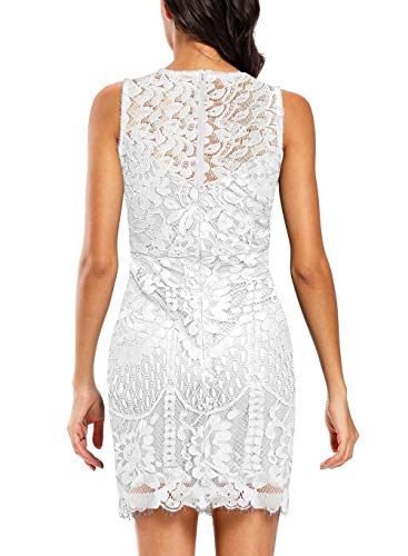 Mslg Wedding Guest Dresses For Women Elegant Floral Lace Sleeveless Formal Bridal Short Bodycon Cocktail Party Rehearsal Dinner Dress 975 (L, White) #TOP1