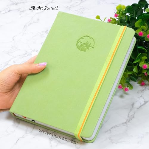 Image of NEORAH - A5 - ART JOURNAL | 200 Gsm Dotgrid Notebook | 160 Pages(21.0 x 14.8 cm) |Hard Cover|3 Bookmarks | Elastic Closure | Back Pocket | Ideal - Bujo,Drawing & Painting,Junk Journal (Light Green)