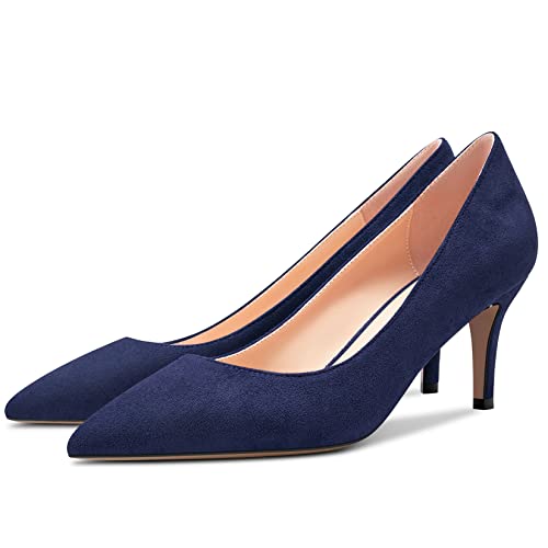 Aachcol Women Slip-on Pumps Pointed Toe Stiletto Low Kitten Heel Dress Shoes Suede Wedding Shopping 2.5 Inch4