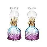 DNRVK 2-Pack Gradient Color Glass Oil Lamp Kerosene Lantern Vintage Oil Lamps for Indoor Use Oil Lantern Indoor Decorative Oil Hurricane Lanterns for Tabletop Decor Emergency Lighting
