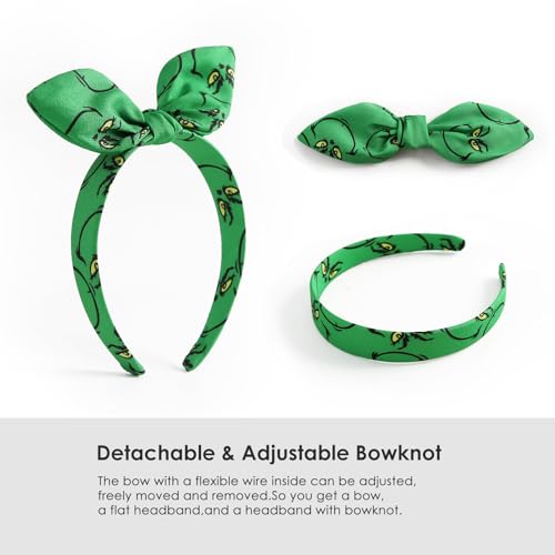 Furutonhe Christmas Knotted Bow Headband for Women Monster Costume Headwear Dress up Trip Hair Accessories Green