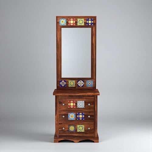 Image of Solid Sheesham Wood Dressing Table for Bedroom, Dressing Cabinet, Makeup Desk with Storge Organiz 3 Spacious Drawer, Vanity Table for Living & Bed, Apparel Room Honey Matt Finish
