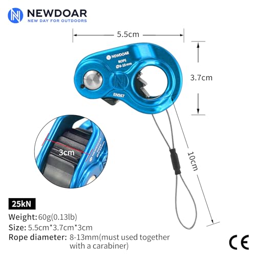 Image of NewDoar Rope Ascender Lightweight Rope Clamp Ascender Riser Adjuster Fits 8-13mm Rope Self-Locking Grip for Rock Climbing,Hunting,Protection Rescue,Rappelling,Arborist,Gear Equipment