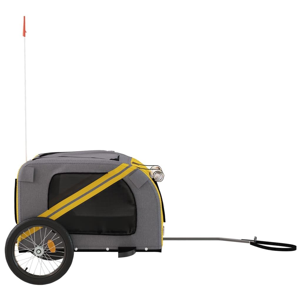 Fahrradanhänger Hunde Gelb und Grau Oxford-Gewebe mit Eisenrahmen, Zusammenklappbar und Robust, mit Mesh-Fenstern für Tiertransport, Reisen, Urlaub und Tierarztbesuch