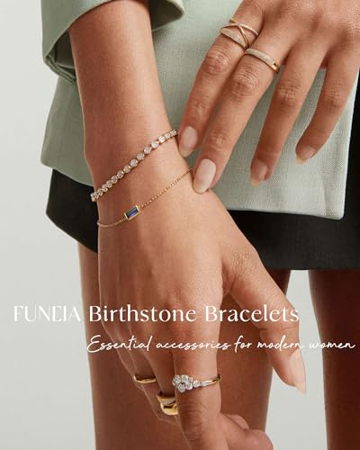 FUNEIA Birthstone Gold Bracelets for Women Non Tarnish Trendy Dainty 14K Gold Plated Bracelet Stack Stackable Blue Green May Emerald Friendship Bracelets Jewelry Gifts for Mom Best Friend2