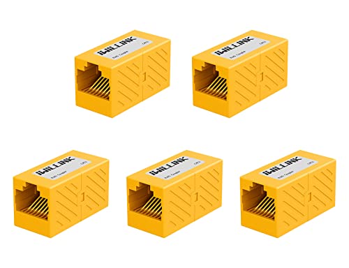 Image of iwillink RJ45 Coupler Ethernet Connector, Female to Female RJ45 Connector for Cat7 Cat6 Cat5e Cat5 Ethernet Cable, Extender Adapter, 5 Pack, Yellow