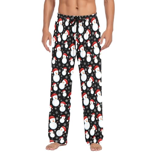 Christmas Snowman Hats Men's Pajamas Pants Cotton Sleep Bottoms Pants Lounge Sleepwear - S2
