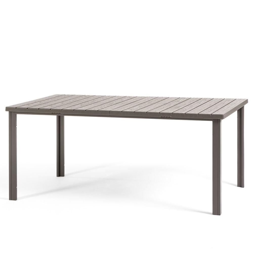 SIEDITI FUORI E DENTRO Gartentisch 180x90 cm, Terrassentisch für außen mit lackiertem Stahlgestell und Holzoptik-Latten aus Polyethylen, Ideal für Garten, Terrasse oder Balkon (Braungrau)