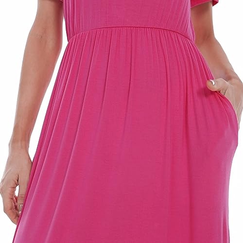 Image of AUOMITH Women's 2026 Summer Short Sleeve Empire High Waist Long Maxi Dress with Pockets