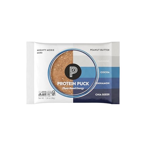 Protein Puck Vegan Plant based Protein Bar – Natural Healthy Snack Bars, 12 Count, 1.34oz Mini, Gluten Free, Dairy Free, No GMO, Kosher – Mighty Moxie – Cocoa, Cashew, Cinnamon, Sport Nutrition
