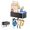 Dog Leash Holder for Wall, Dog Leash Hooks, Pet Stuff Organizer with Shelf Storage, Metal Key Holder, Leash Hangers Organizer Rack for Pet Collar, Toys, Treats, Poop Bag (Black)