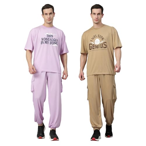 Image of CHKOKKO Men Printed Casual Summer Wear Coords Stylish Gents Cord Set Half Sleeves Co Ord Track Suit Round Neck Western Co-ord Set