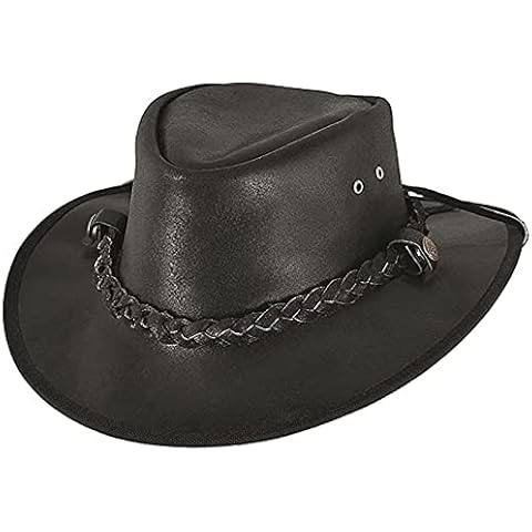 Austrailian Genuine Leather Western Style Cowboy Hat Wide Brim Real Leather Water Resistant Outback Vintage Black Cover
