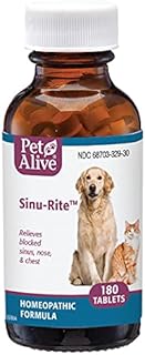 PetAlive Sinu-Rite - Natural Homeopathic Formula for Allergy-Related Congestion and Acute Sinusitis in Dogs and Cats - 180 Tablets