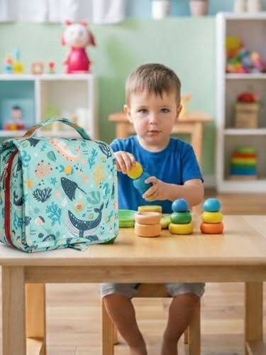 Image of Foldable Travel Kit | Multipurpose All-in-One Compact, Durable, Lightweight, Waterproof, Bag | Travel Friendly Pouch Ideal for Diaper, Medicines, Accessory & Toiletry (Sea &Ocean Print)