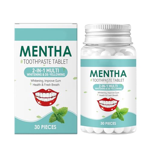 Pastillas de Dentífrico | 30 Tabletas Dentales Blanqueadoras y de Limpieza Profunda,Pastillas de Dentífrico Blanqueadoras - Para uso en interiores, exteriores, vacaciones y viajes de negocios