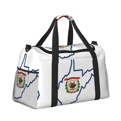 West Virginia state Flag Map print Travel Duffle Bag Gym Bag for Women,Puffer Tote Bag,Weekender Overnight Bag Organizer3