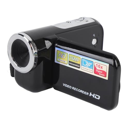 Plyisty Caméra Vidéo Numérique DV Caméscope, 1080P 16MP 2 Pouces écran LCD, Anti-secousse, 16X Zoom Numérique, pour Voyage Vlogging (Black)