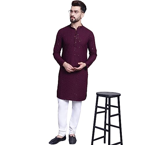 Image of SOJANYA (Since 1958 Men's Silk Blend Paisley Design Maroon Long Kurta