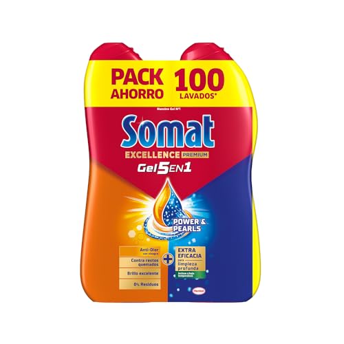 Somat Excellence Gel Frescor Anti-Olor (100 lavados), detergente lavavajillas desengrasante, lavavajilla líquido automático en botella, jabón para platos con vinagre