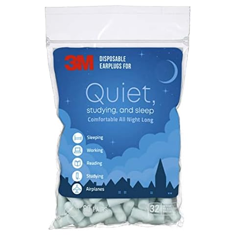 3M Disposable Earplugs For Quiet, Studying & Sleep, 80 Pairs (160 Plugs), Noise Reduction Rating (NRR) 32 dB, Comfortable All Night Long, Light Blue Ear Plugs, Come In Resealable Bag (EPQS-80B-SIOC) Cover