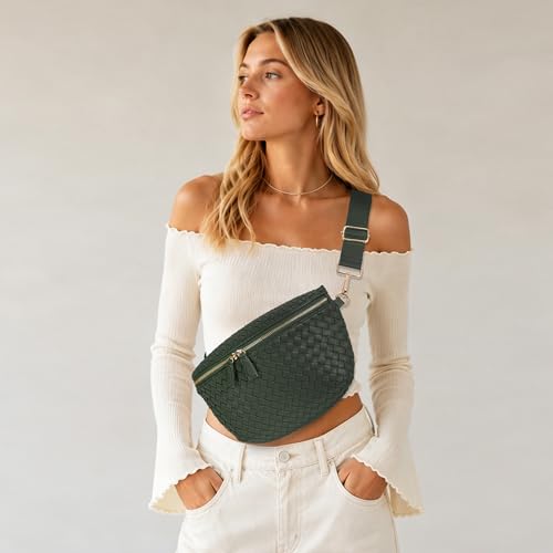 Image of KALIDI Woven Crossbody Bag for Women Travel Vegan Leather Belt Bum Bag