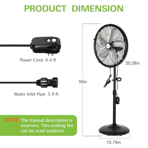 Hykolity 18 Inch Oscillating High-Velocity Outdoor Pedestal Misting Fan thumb #5