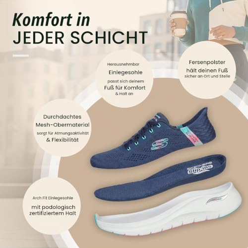 Skechers Damen Arch Fit 2.0 Easy Chic Slip-InTurnschuhe, Navy Mesh/Turquoise Trim, 37.5 EU Large – Ansicht 4