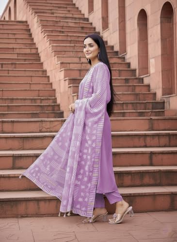 Image of SHIENZY Women's Embroidered Kurta Pant Set with Dupatta | Straight Kurta Set for Women | Ethnic Kurta Set for Women, Traditional Indian Kurta Pant Dupatta Set