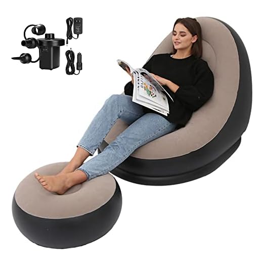 STARBRILLIANT Inflatable Living Room Furniture Chair with Stool for Resting Feet, Indoor Foldable Deck Chaise Lounges with Air Pump, Travel Camping Picnic Beach Chair(Brown)