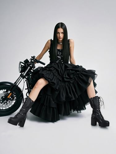 Mid Calf Boots Lace Up Goth Combat Chunky Platform Boots for Women with Buckle Motorcycle Punk Biker Booties2