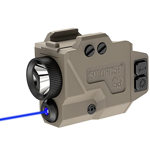 SOLOFISH 650 Lumens Pistol Light and Blue Laser Combo, Slidable Tactical Flashlight with Strobe Function Fits Full Size & Compact Guns w/Rail, Magnetic Charging