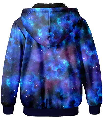 JACKETOWN Kids Fleece Jacket 3D Printed Star Hooded Sweatshirt Full Zipp Up Boys Sherpa Lined Winter Coat 6-15 Years3