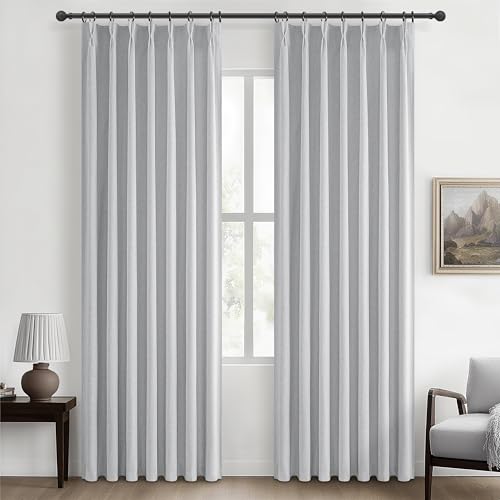 Image of Light Grey Black Out Curtains 90 Inch Long for Living Room, Pinch Pleated Flax Linen Modern Insulated Drapes with Hooks Bedroom Curtain 2 Panels Set Soundproof Privacy Windows (40 inchWx90 inchLx2 Light Gray)