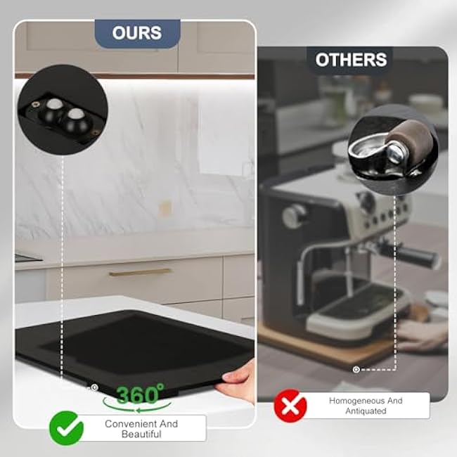 Appliance Slider 360¡ã Rolling Tray for Coffee Maker - Bamboo Countertop Sliding Tray with Universal Wheels, 13x16 Inch Black Coffee Mat for Black Espresso Machine Accessories