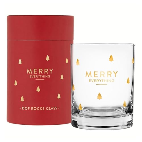 Santa Barbara Design Studio Holiday Double Old Fashioned Whiskey/Rocks Glass with Gift Box, Holds 14-Ounces, Gold Merry Everything