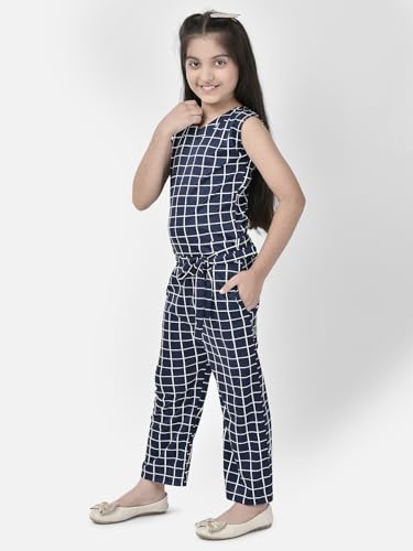 Image of FNOCKS Girls Check Printed Jumpsuit Tie-Knotted Jumpsuit V-Neck