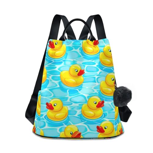 Sac à dos antivol pour femme bleu à motif canards et pompon chic